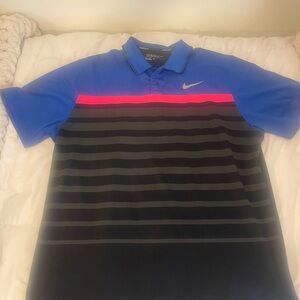 Nike Golf Shirt Men's Blue and Black Polo Shirt with Dark Pink Stripe Mens XL